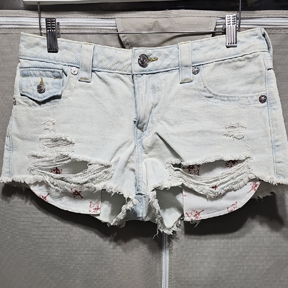 NWT True Religion Light Blue Frayed Jean Shorts